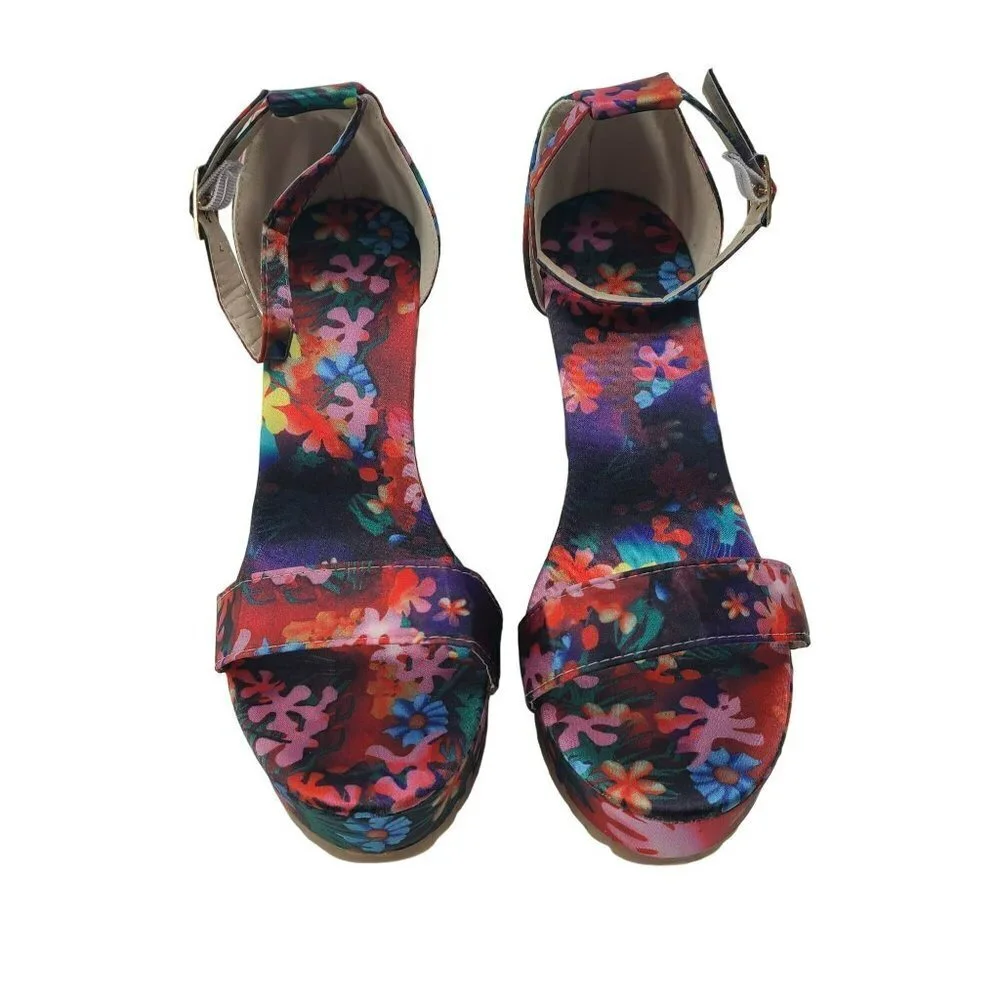 Unbranded Women's Wedge Sandal Pink Floral Pattern Size 8